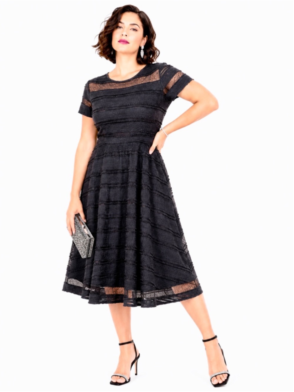 Black Stretch Lace Midi Dress Size 14 - Day to Evening Wedding Guest
